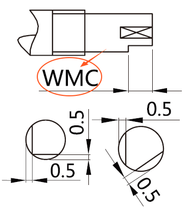 WMC固定侧轴端平面加工2处并成120°长度(mm)