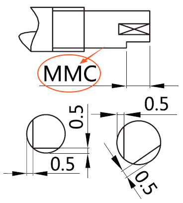 MMC固定侧轴端平面加工2处并成90°长度(mm)